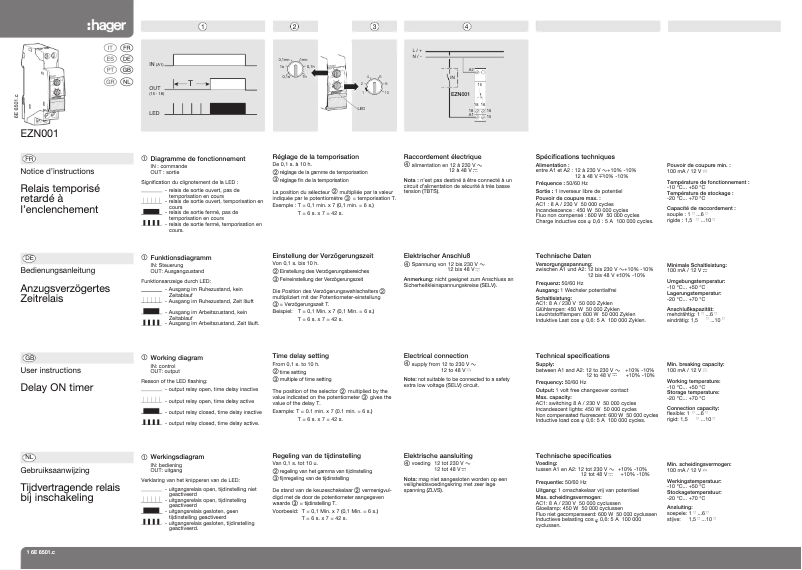 Page 1 de la notice Manuel utilisateur Hager EZN001