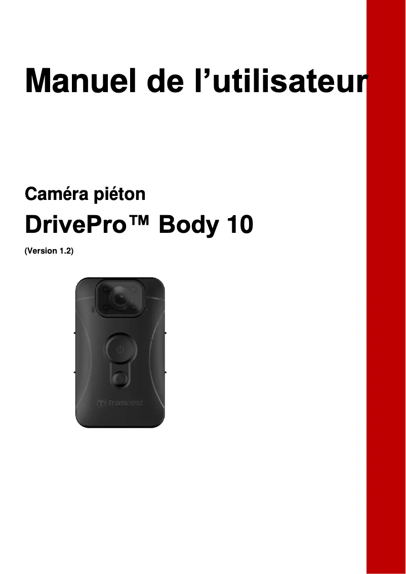 Page 1 de la notice Manuel utilisateur Transcend DrivePro Body 10