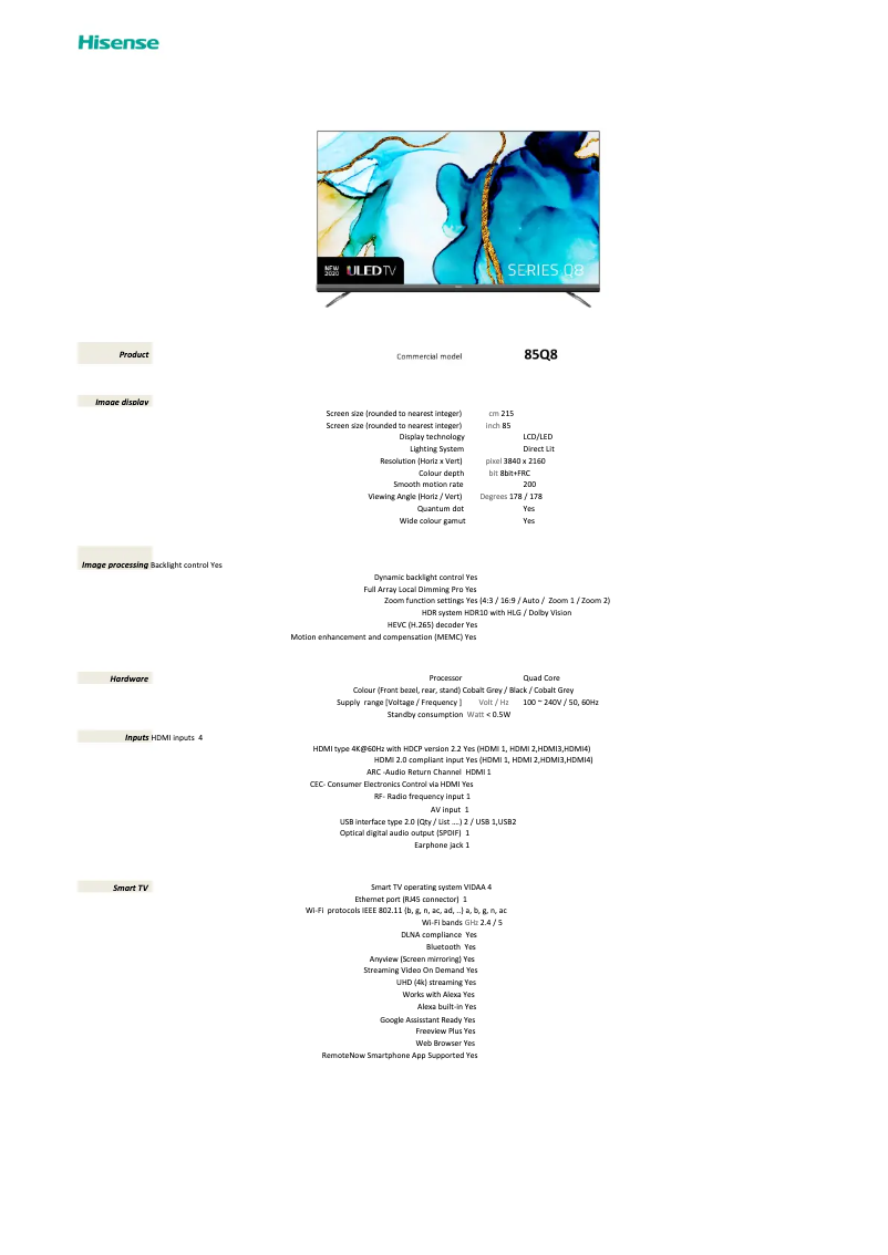 Image de la première page du manuel de l'appareil 85Q8