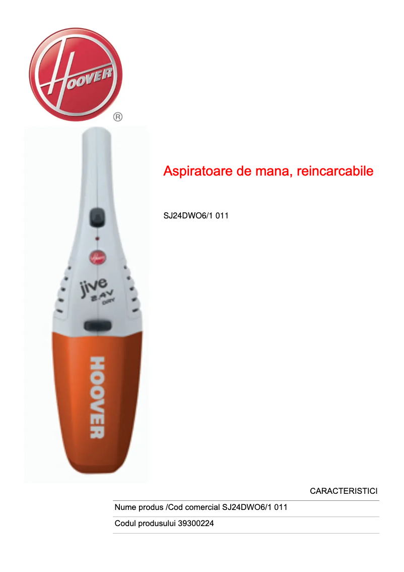 Page 1 de la notice Fiche technique Hoover SJ24DWO6/1 011