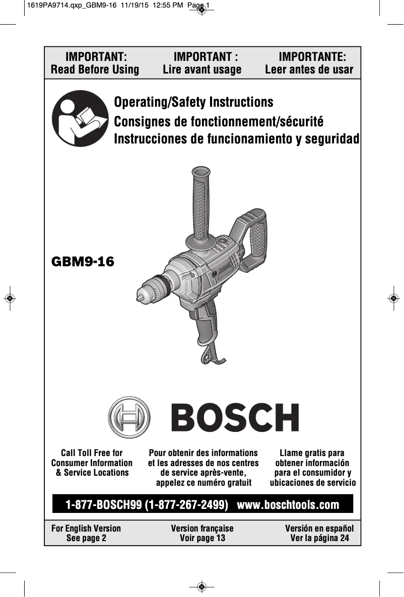 Page n°1 - Manuel utilisateur Bosch GBM9-16