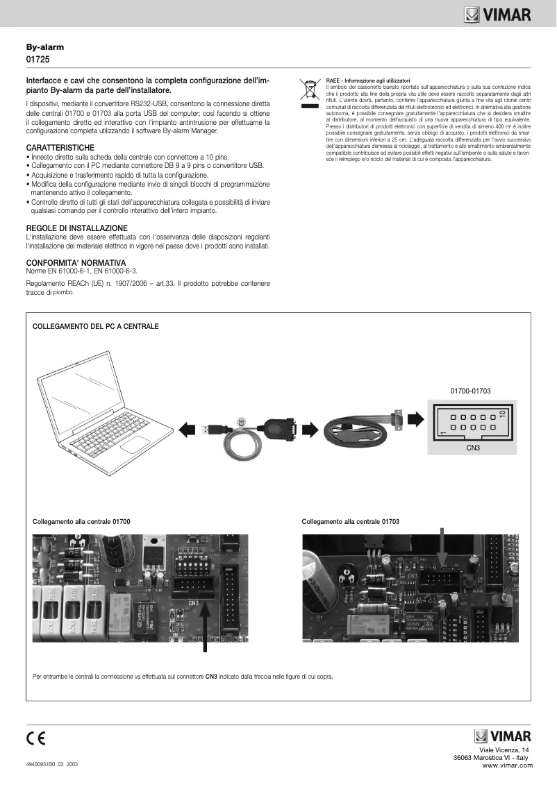 Page 1 de la notice Manuel utilisateur Vimar 01725