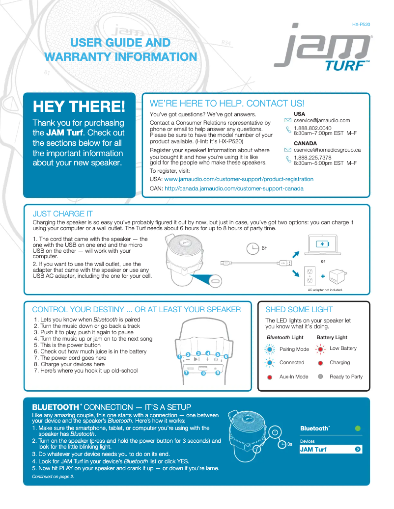 Page n°1 - Manuel utilisateur Jam Turf HX-P520