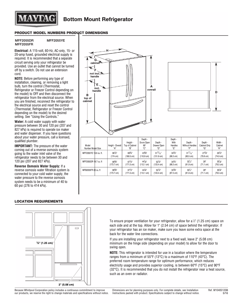 Page n°1 - Manuel utilisateur Maytag MFF2055FR