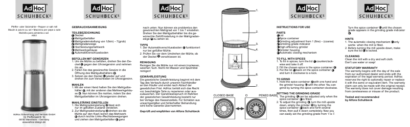 Page 1 de la notice Manuel utilisateur AdHoc Schuhbecks AS02