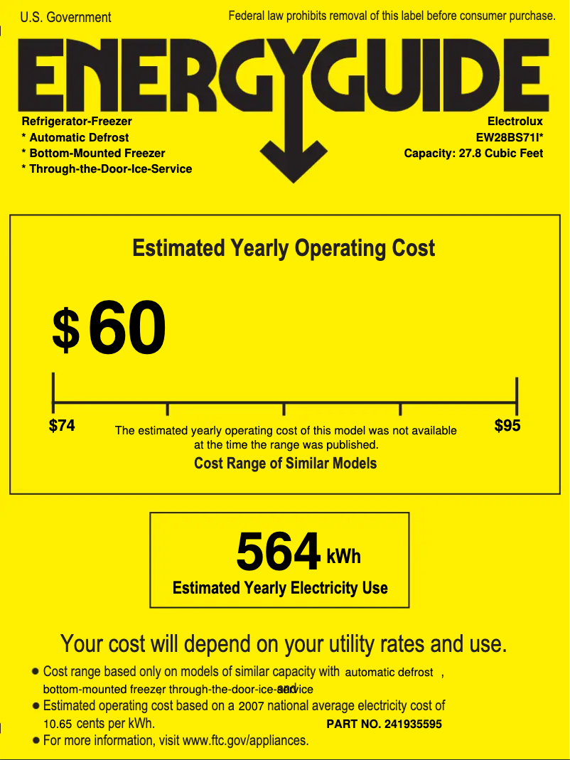 Page 1 de la notice Label énergétique Electrolux EW28BS71IW