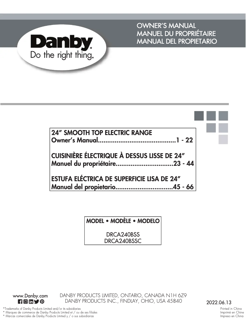 Page n°1 - Manuel utilisateur Danby DRCA240BSS