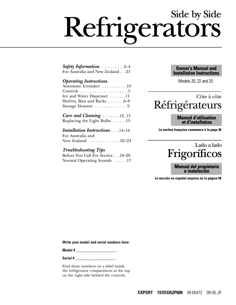 Page n°1 - Guide d'installation GE GSH25UFRCC