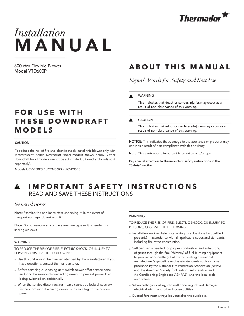 Image de la première page du manuel de l'appareil VTD600P