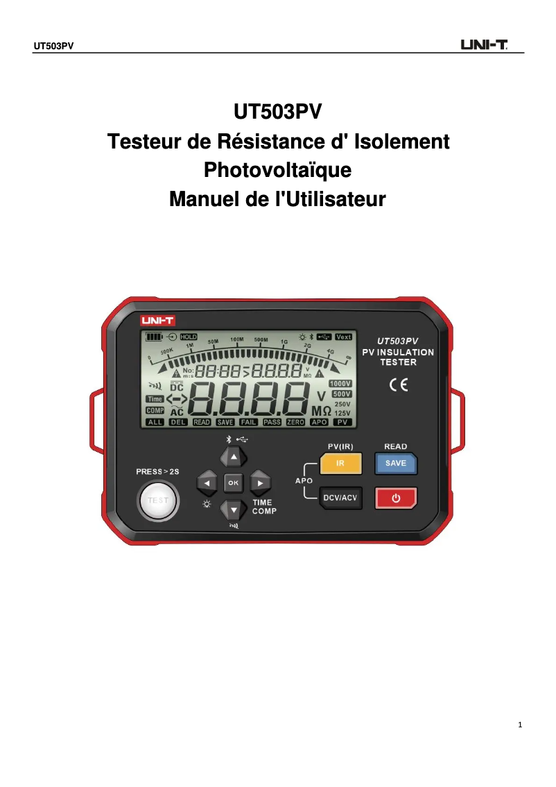 Page n°1 - Manuel utilisateur Uni-T UT503PV