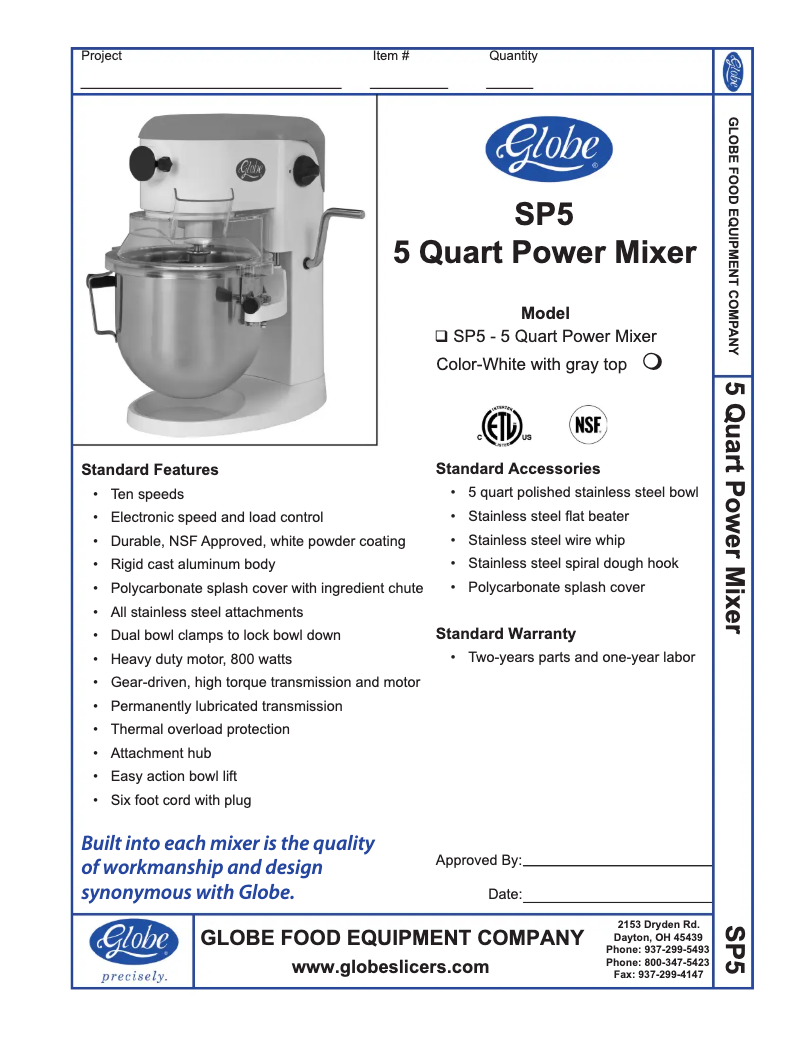 Page n°1 - Manuel utilisateur Globe SP5