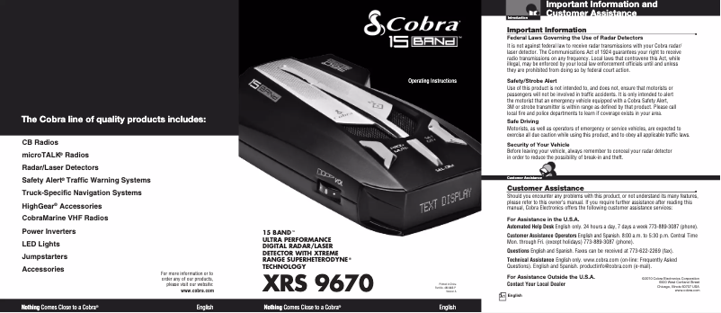 Page 1 de la notice Manuel utilisateur Cobra XRS 9670