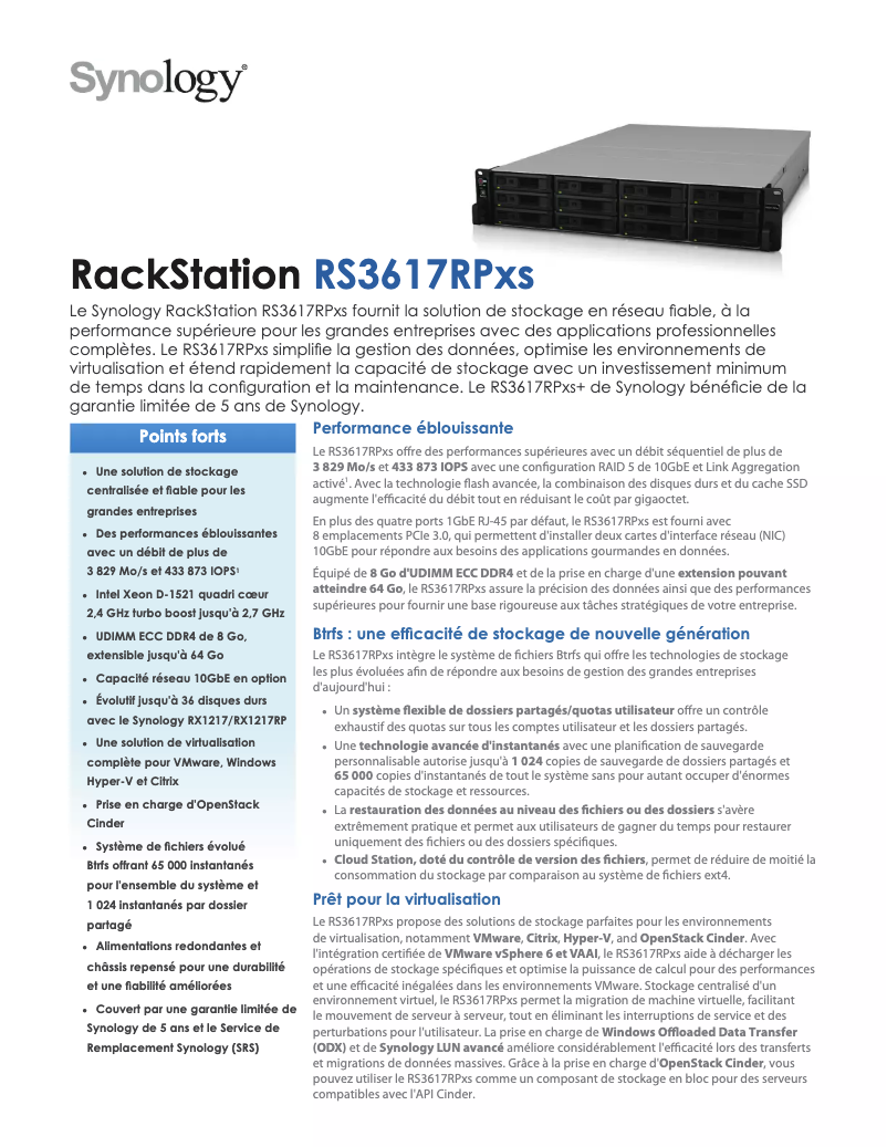 Página 1 del manual Ficha técnica Synology RS3617RPxs