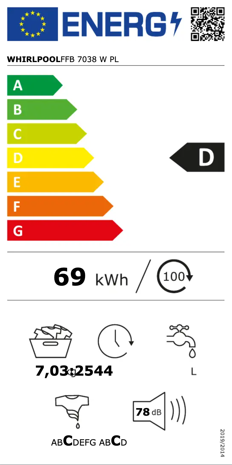 Page 1 de la notice Manuel utilisateur Whirlpool FFB 7038 W PL
