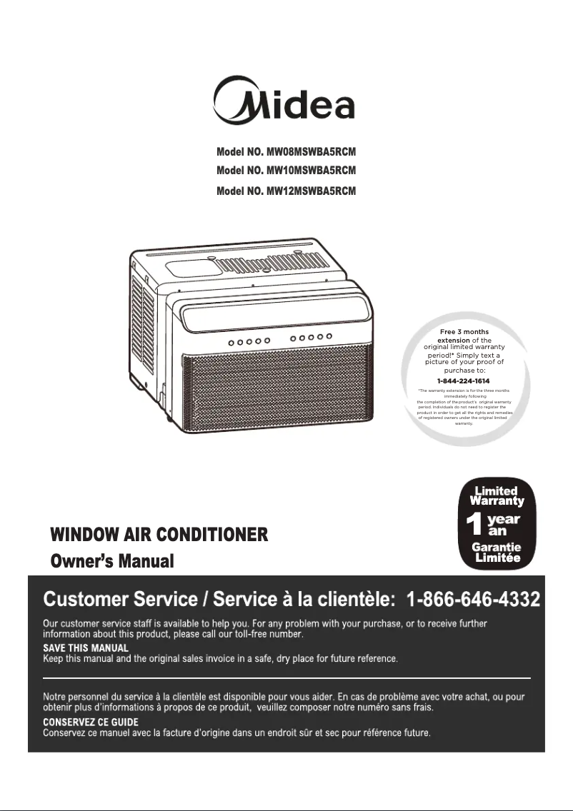 Page 1 de la notice Manuel utilisateur Midea MW08MSWBA5RCM
