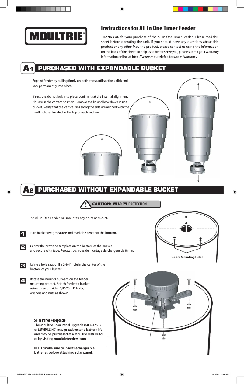 Page 1 de la notice Manuel utilisateur Moultrie All In One Timer Feeder