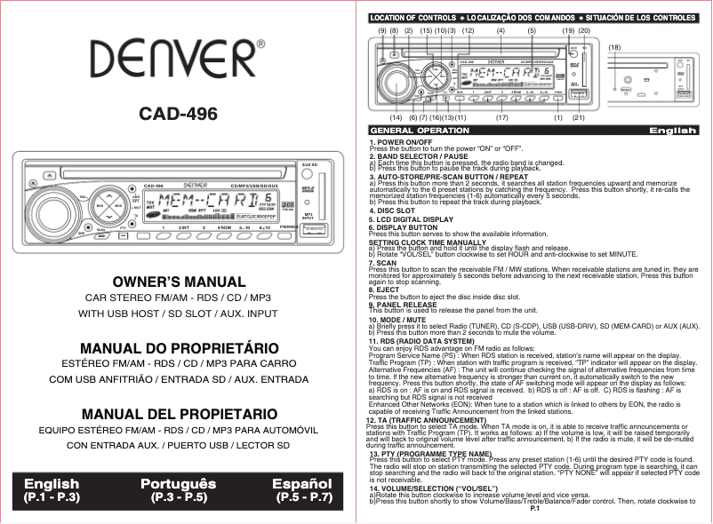 Page 1 de la notice Manuel utilisateur Denver CAD-496