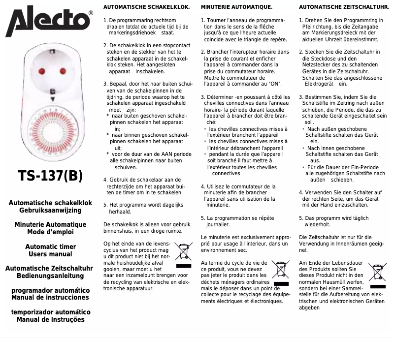 Page n°1 - Manuel utilisateur Alecto TS-137