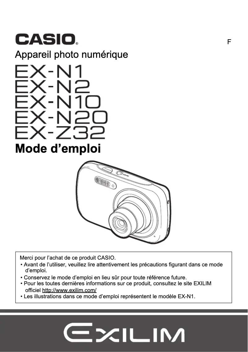 Image de la première page du manuel de l'appareil Exilim EX-N10