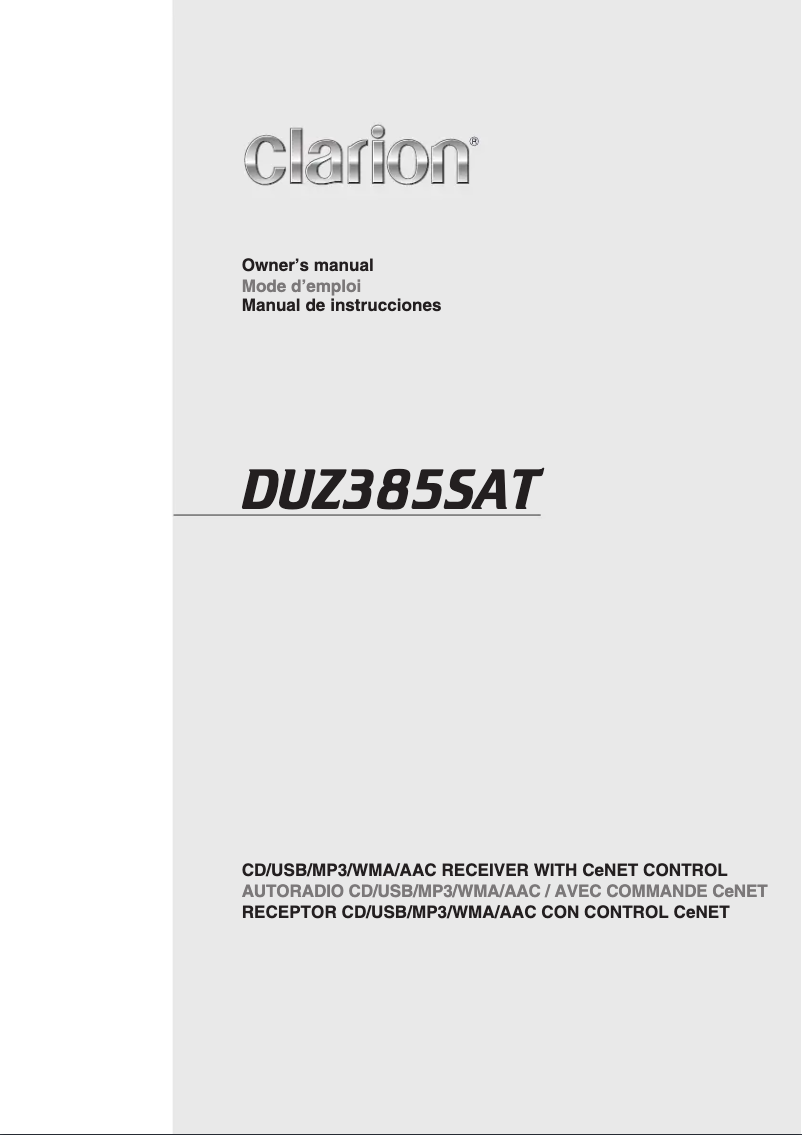 Page n°1 - Manuel utilisateur Clarion DUZ385SAT