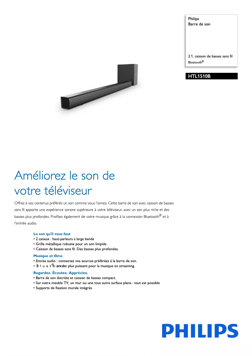 Page 1 of the manual Technical Sheet Philips HTL1510B