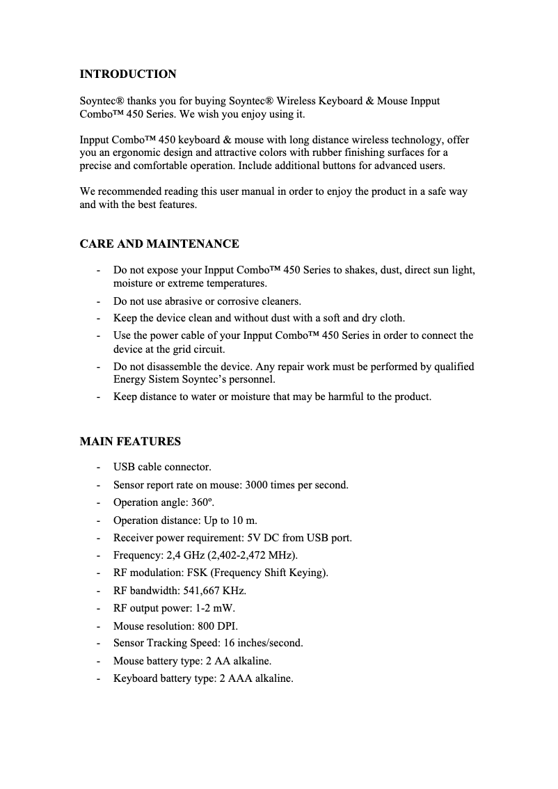 Page 1 de la notice Manuel utilisateur Soyntec Inpput Combo 450