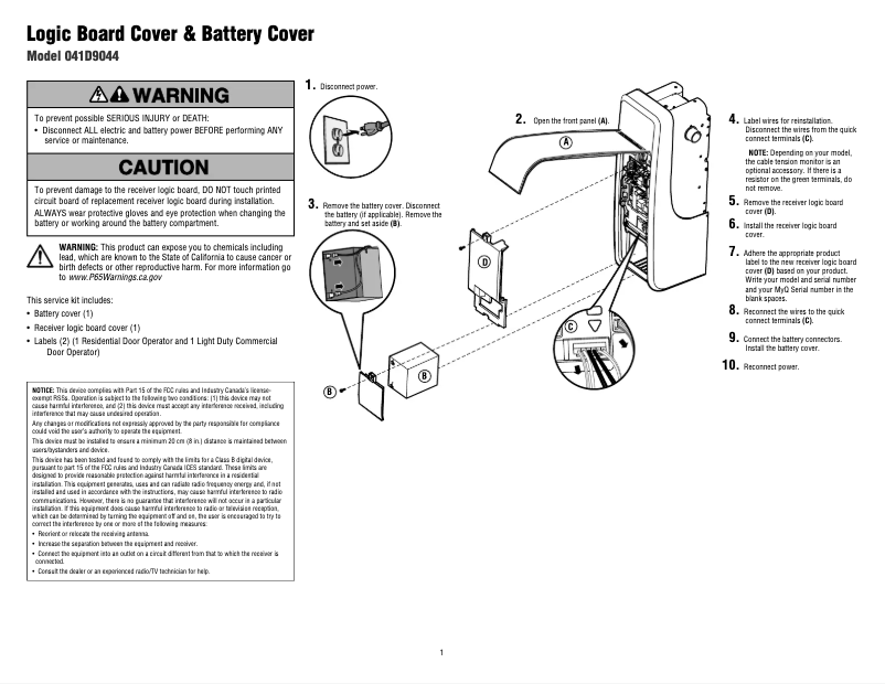 Page 1 de la notice Manuel utilisateur LiftMaster 041D9044