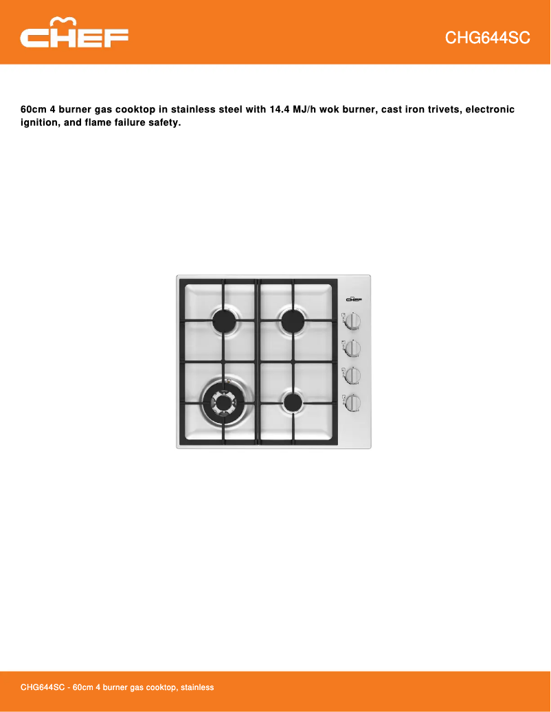 Página 1 del manual Ficha técnica Chef CHG644SC