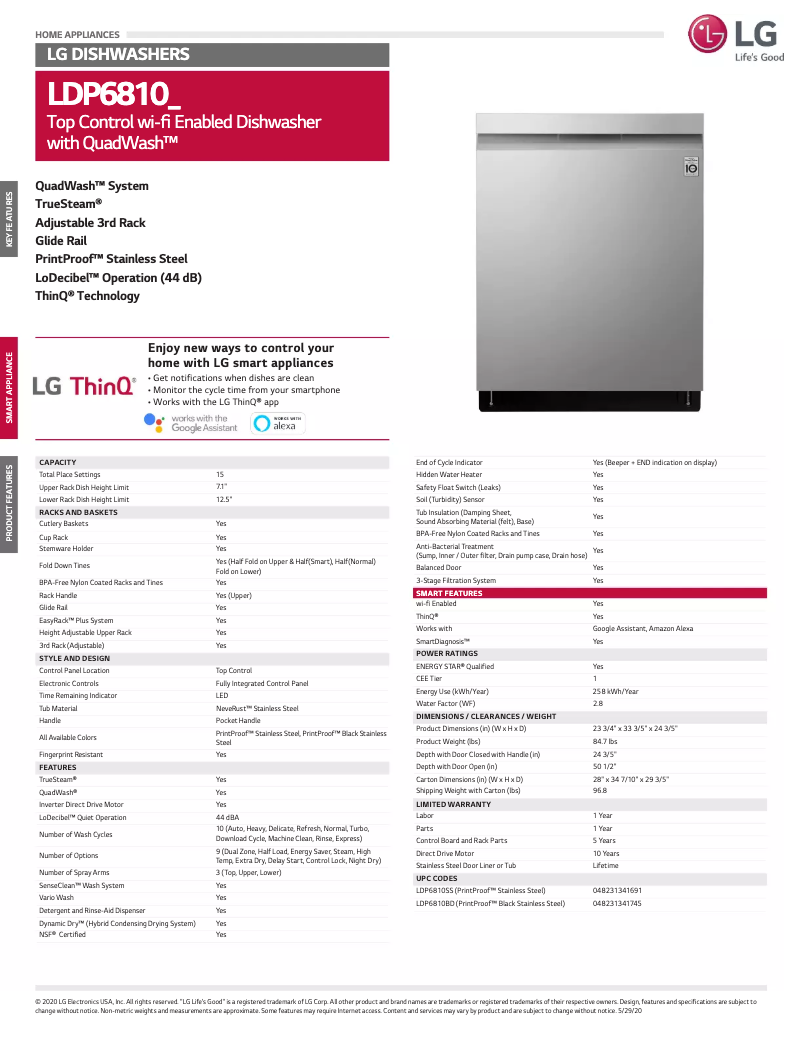 Page 1 de la notice Fiche technique LG LDP6810SS