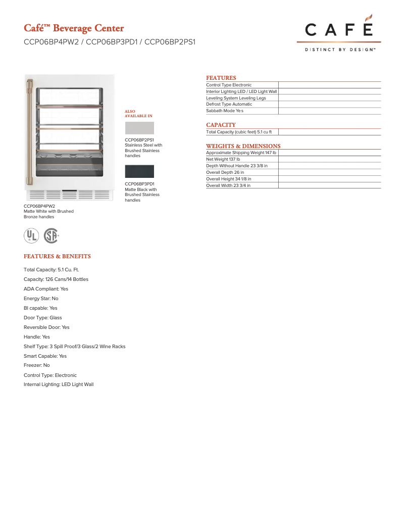 Page n°1 - Fiche technique GE CCP06BP4PW2
