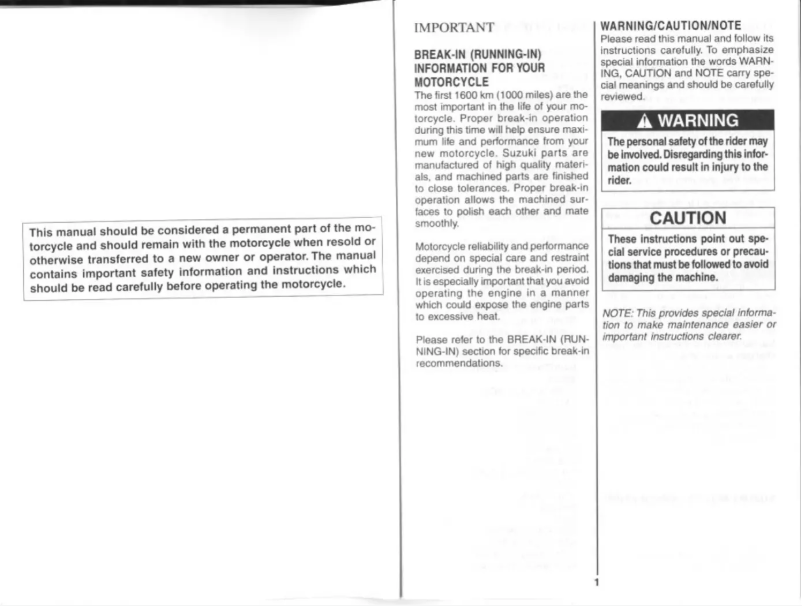 Image de la première page du manuel de l'appareil GSX1400 (2001)