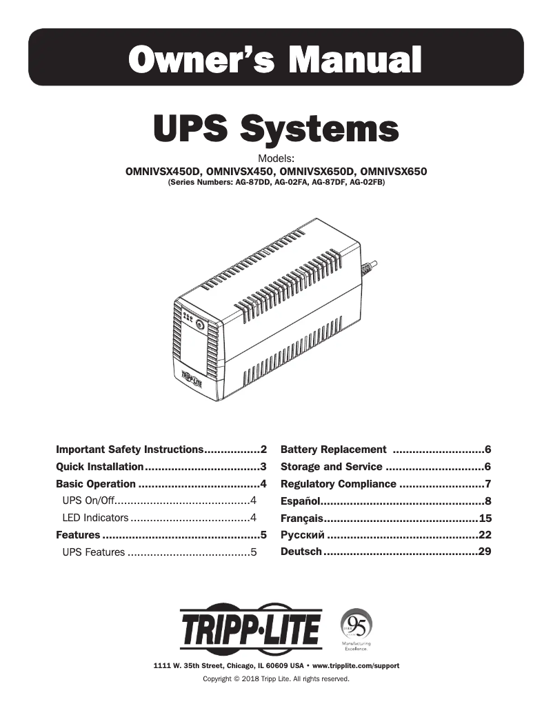 Page n°1 - Manuel utilisateur Tripp Lite OMNIVSX450
