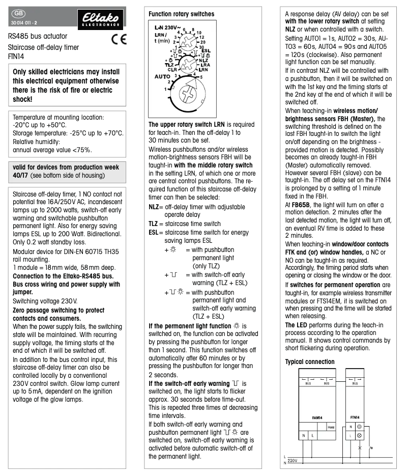 Page n°1 - Manuel utilisateur Eltako FTN14