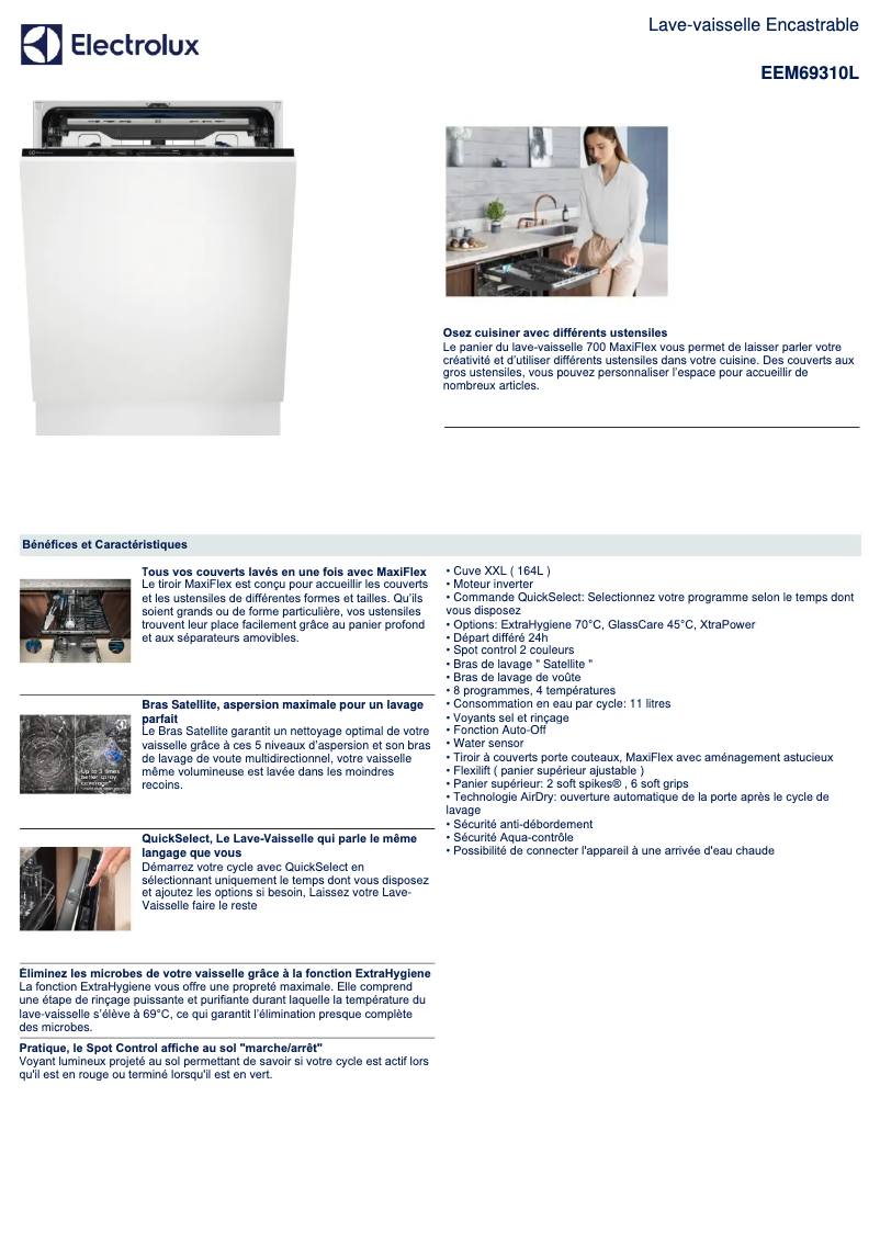 Page 1 de la notice Fiche technique Electrolux EEM69310L
