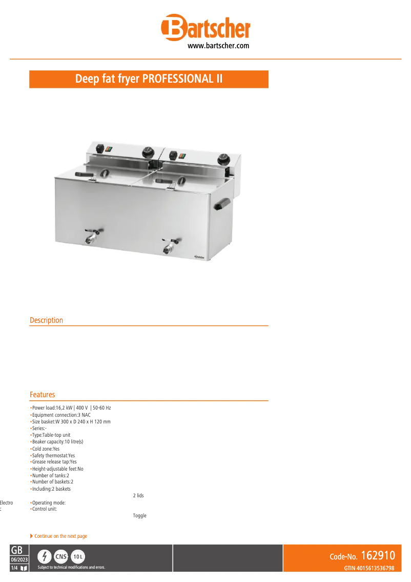 Image de la première page du manuel de l'appareil Professional II 162910