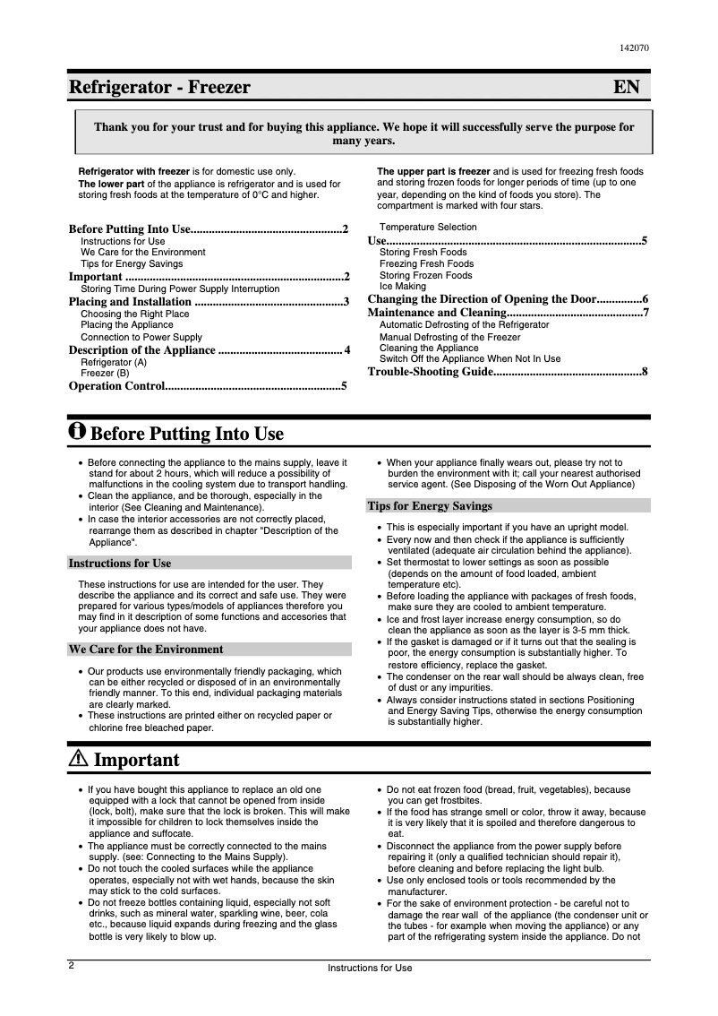 Page n°1 - Manuel utilisateur Gorenje RF6325E
