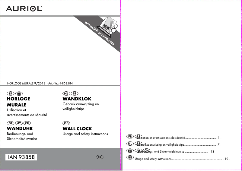 Page 1 de la notice Manuel utilisateur Auriol 4-LD3584