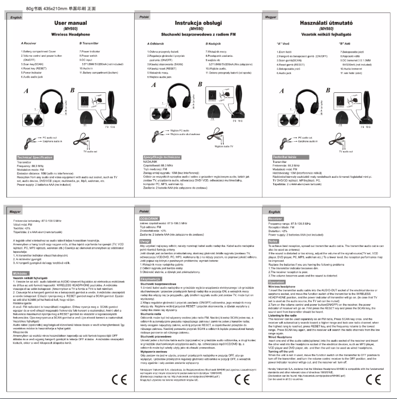 Page 1 de la notice Manuel utilisateur Vakoss MH980