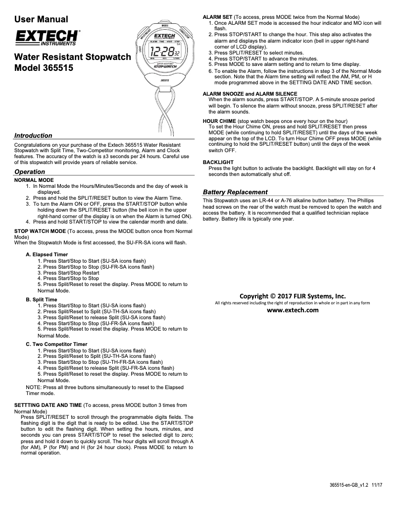 Page 1 de la notice Manuel utilisateur Extech 365515