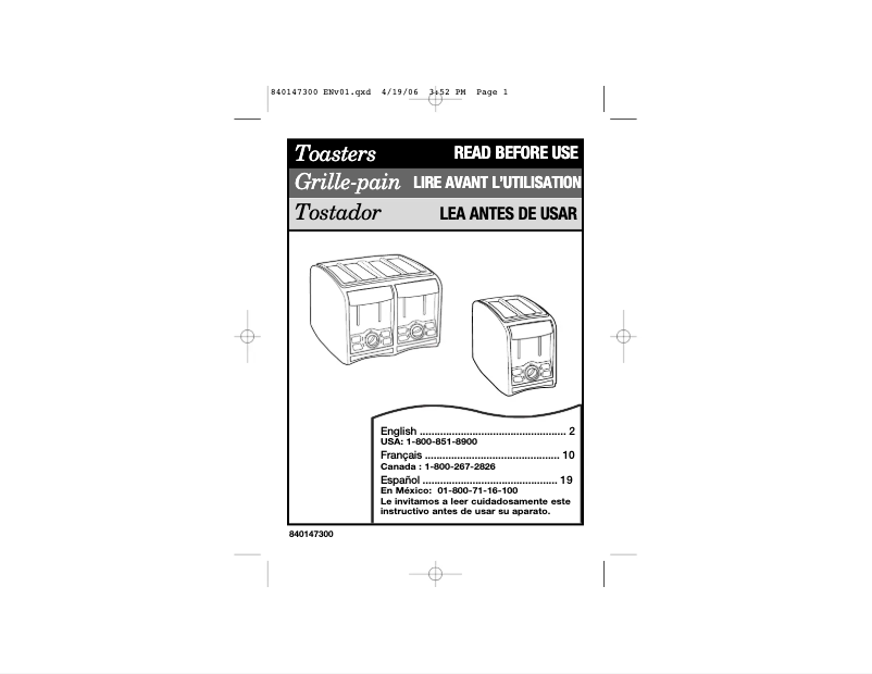 Page 1 de la notice Manuel utilisateur Hamilton Beach PerfectToast 22121