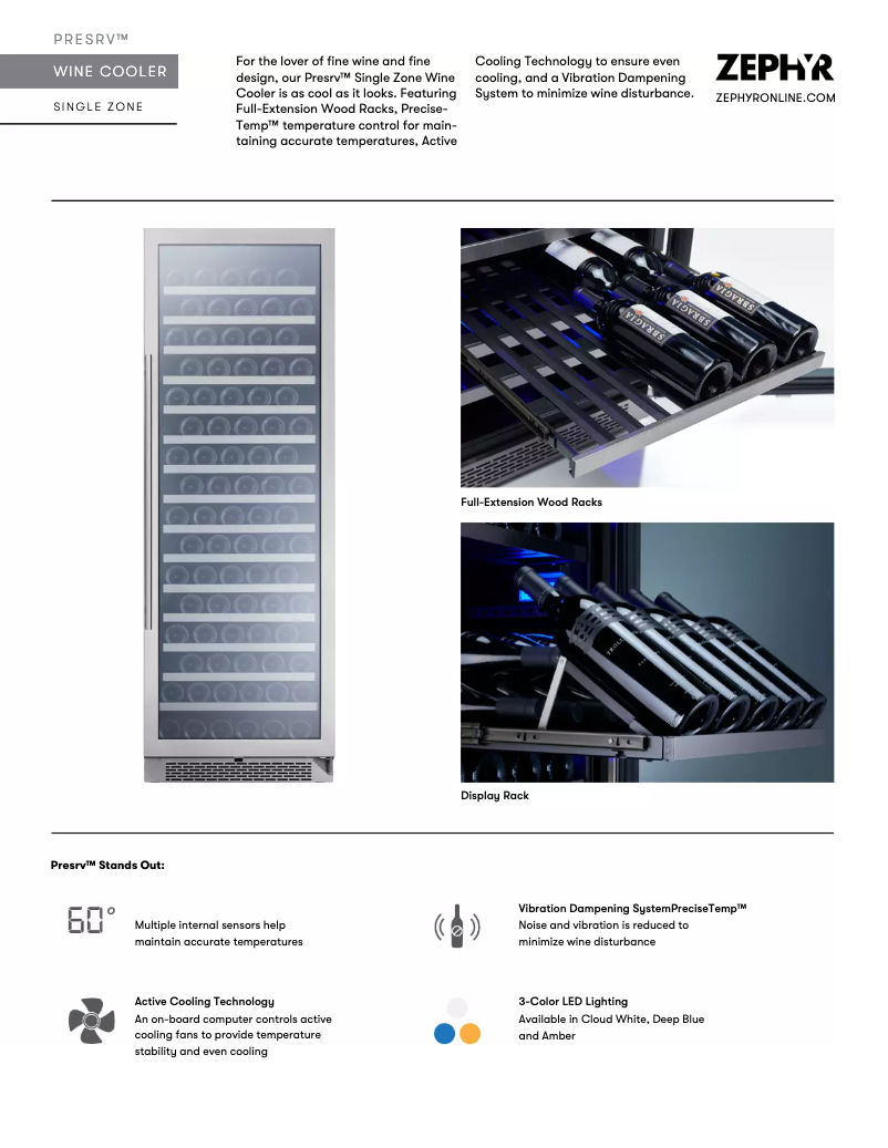 Page 1 de la notice Fiche technique Zephyr PRW24F01BG
