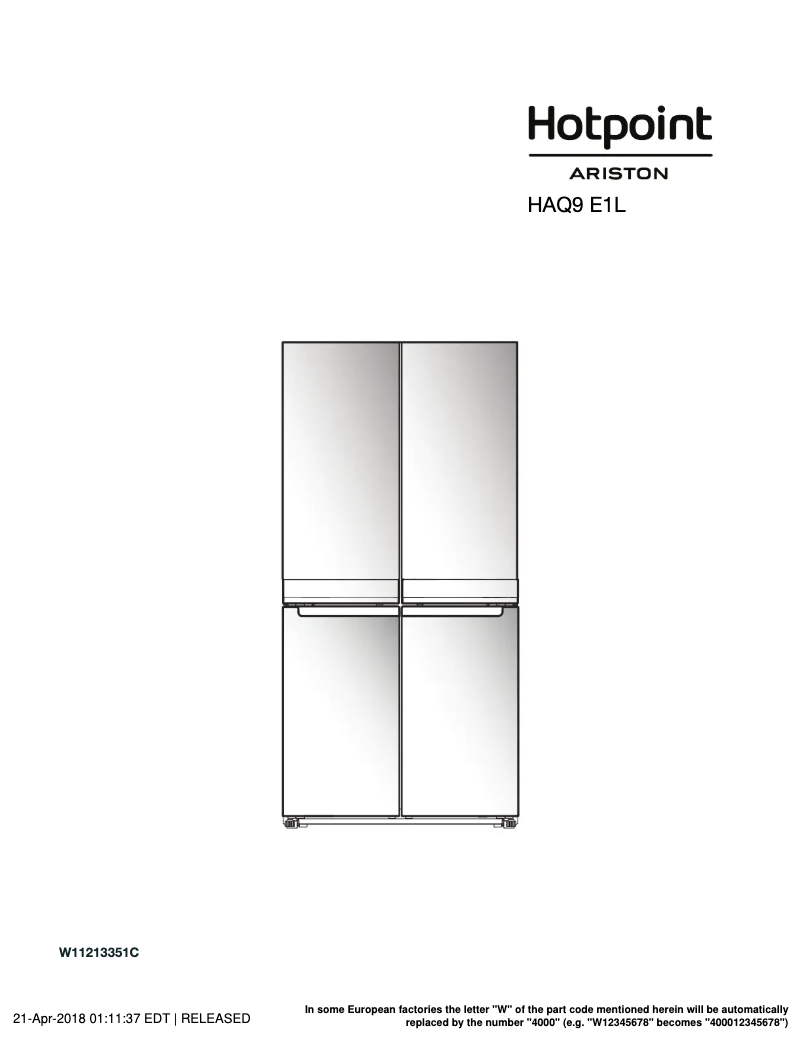 Page 1 de la notice Mode d'emploi Hotpoint HAQ9 E1L