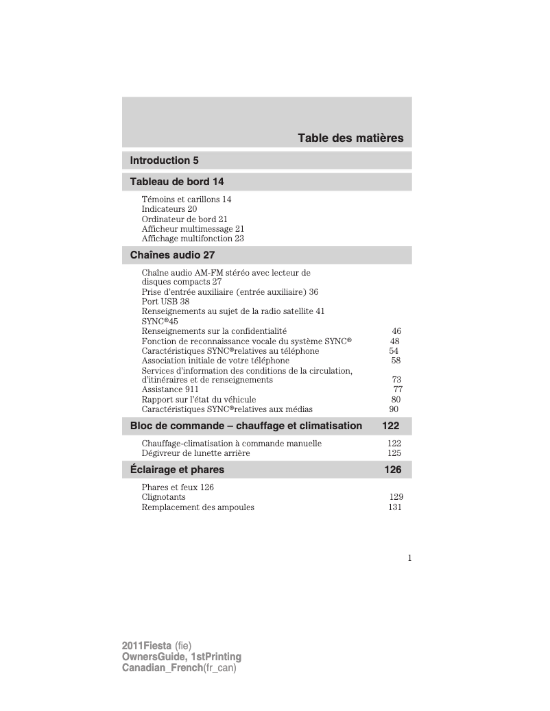 Page n°1 - Manuel utilisateur Ford Fiesta (2011)