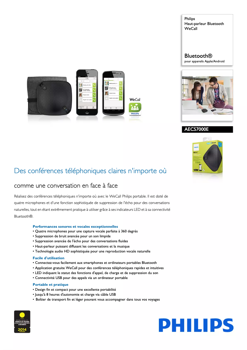 Page 1 de la notice Fiche technique Philips AECS7000E