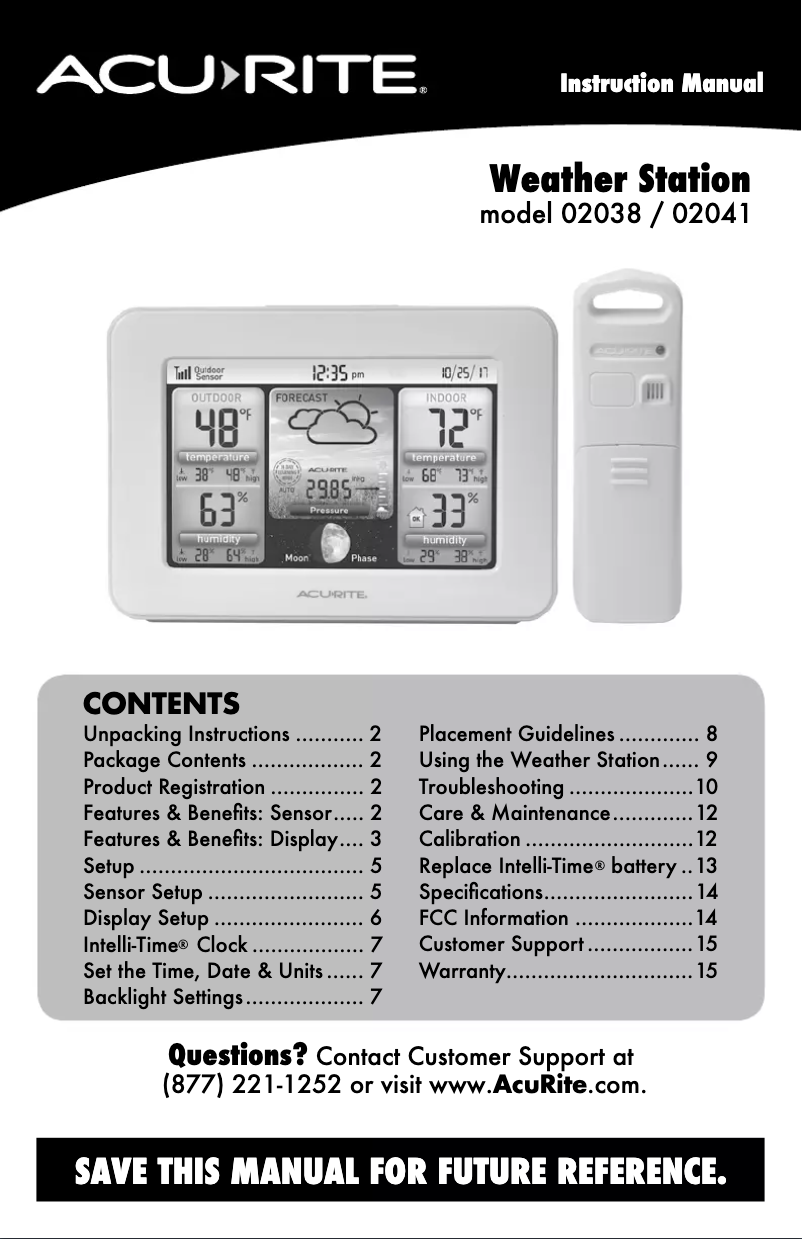 Page 1 de la notice Manuel utilisateur AcuRite 02038