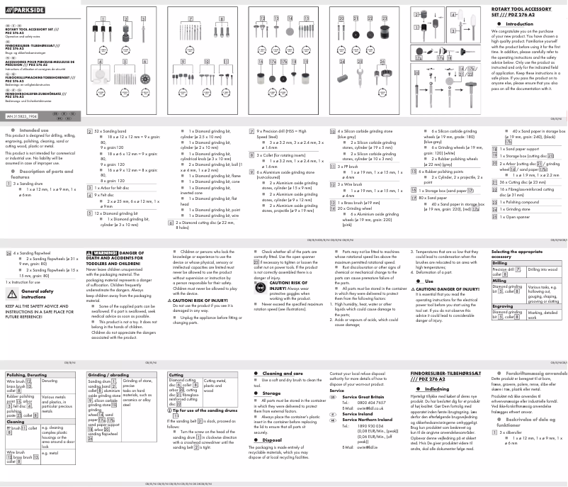 Page 1 de la notice Manuel utilisateur Parkside PDZ 276 A2