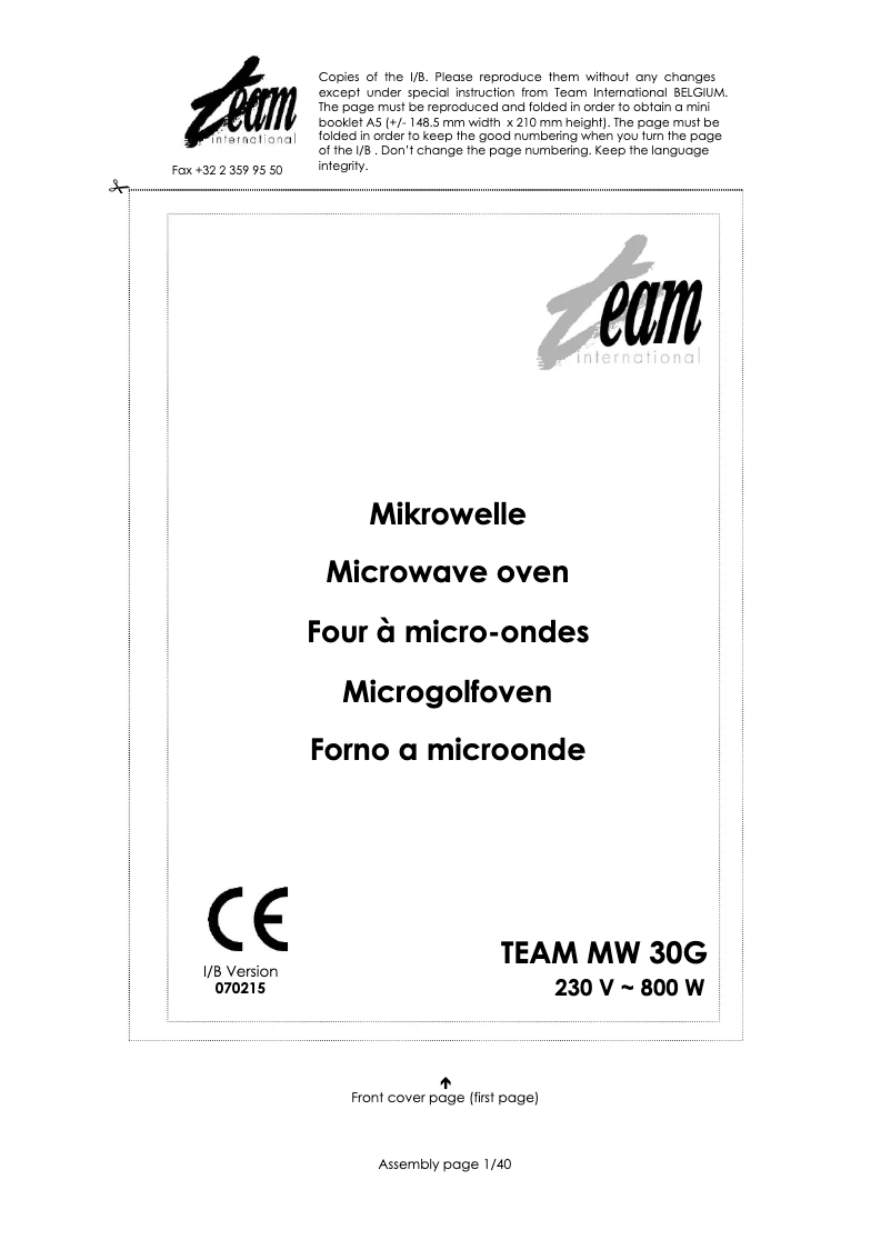 Imagen de la primera página del manual del dispositivo MW 30