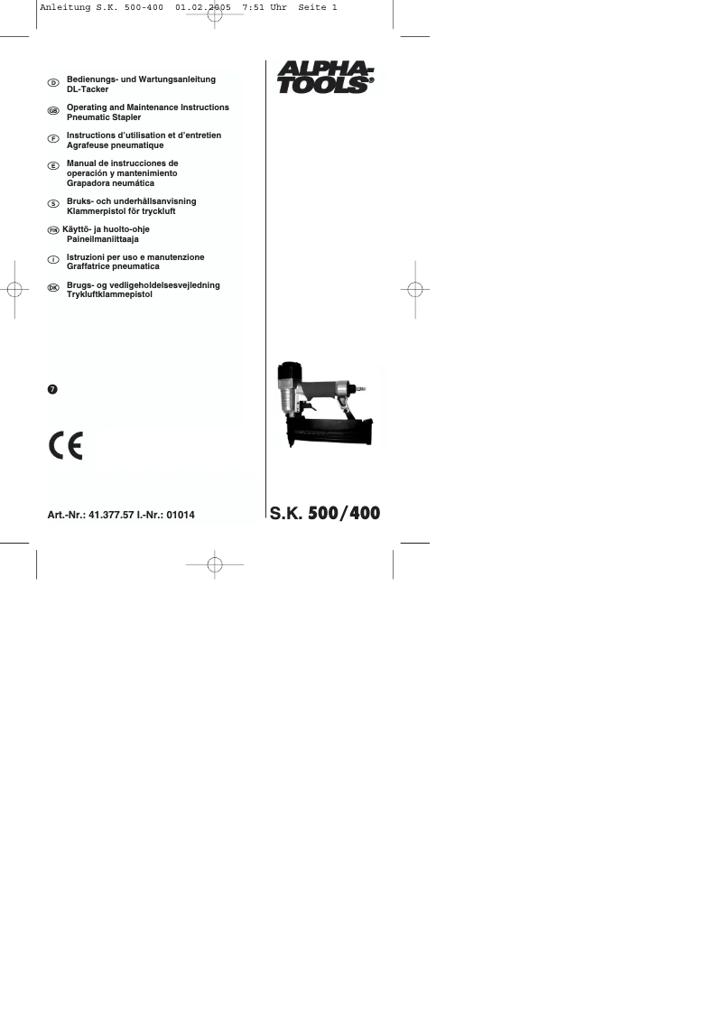 Page 1 de la notice Manuel utilisateur Alpha Tools S.K. 500/400