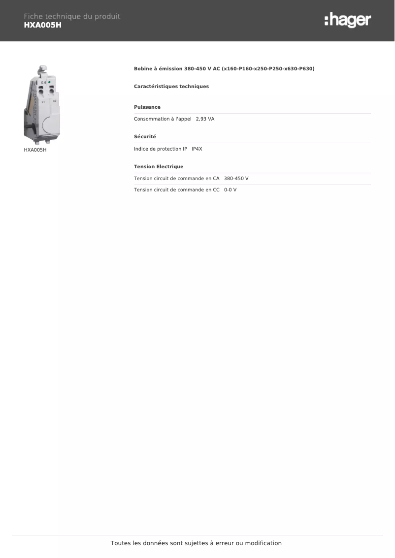 Image de la première page du manuel de l'appareil HXA005H