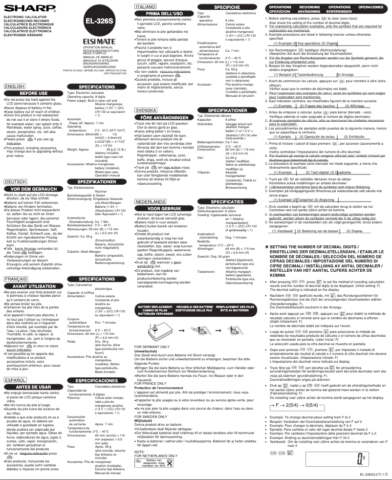 Image de la première page du manuel de l'appareil EL-326SMINI